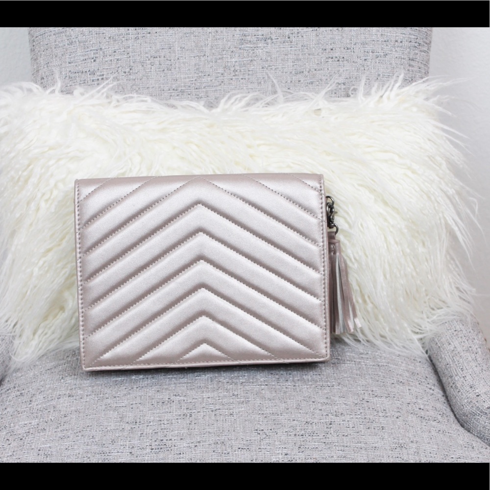 Neiman Marcus Metallic Chevron stitch clutch